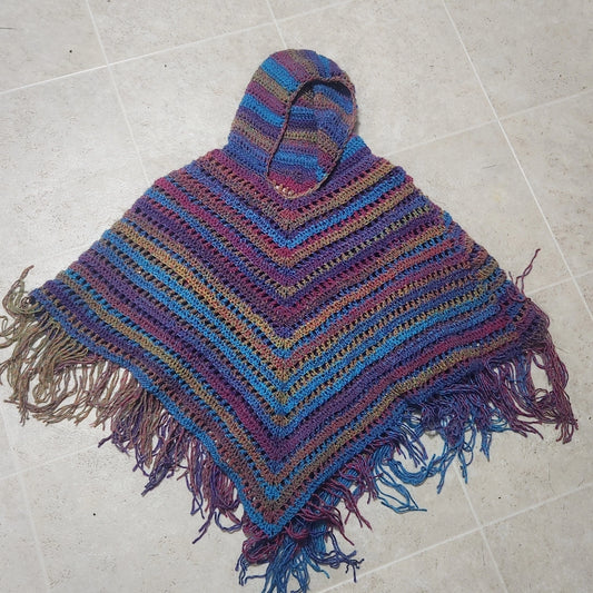 Multicolor poncho with hood